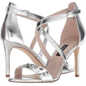 NWT Nine West Women's Maziany Heeled Sandal Silver Strappy‎ Size 11